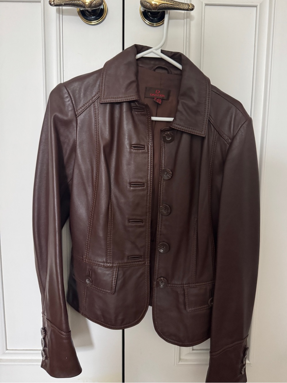 Vintage Danier Chocolate Brown Leather Button Jacket - Picture 2 of 5